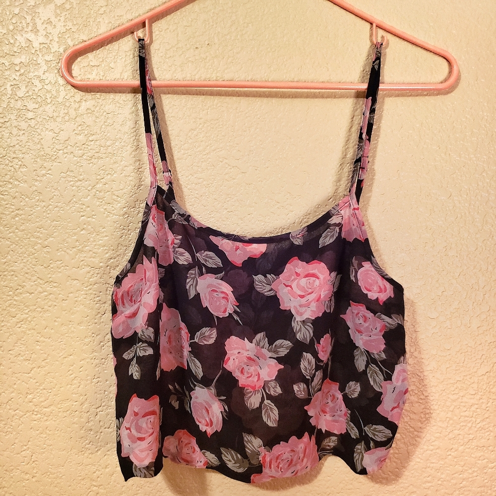 Forever 21 pink roses spaghetti strap crop top